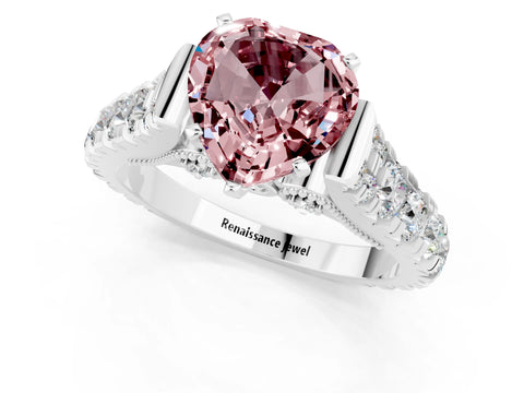 White gold Heart Cut Morganite Classic Solitaire Ring with Pavé Band and Four-Prong Setting_1