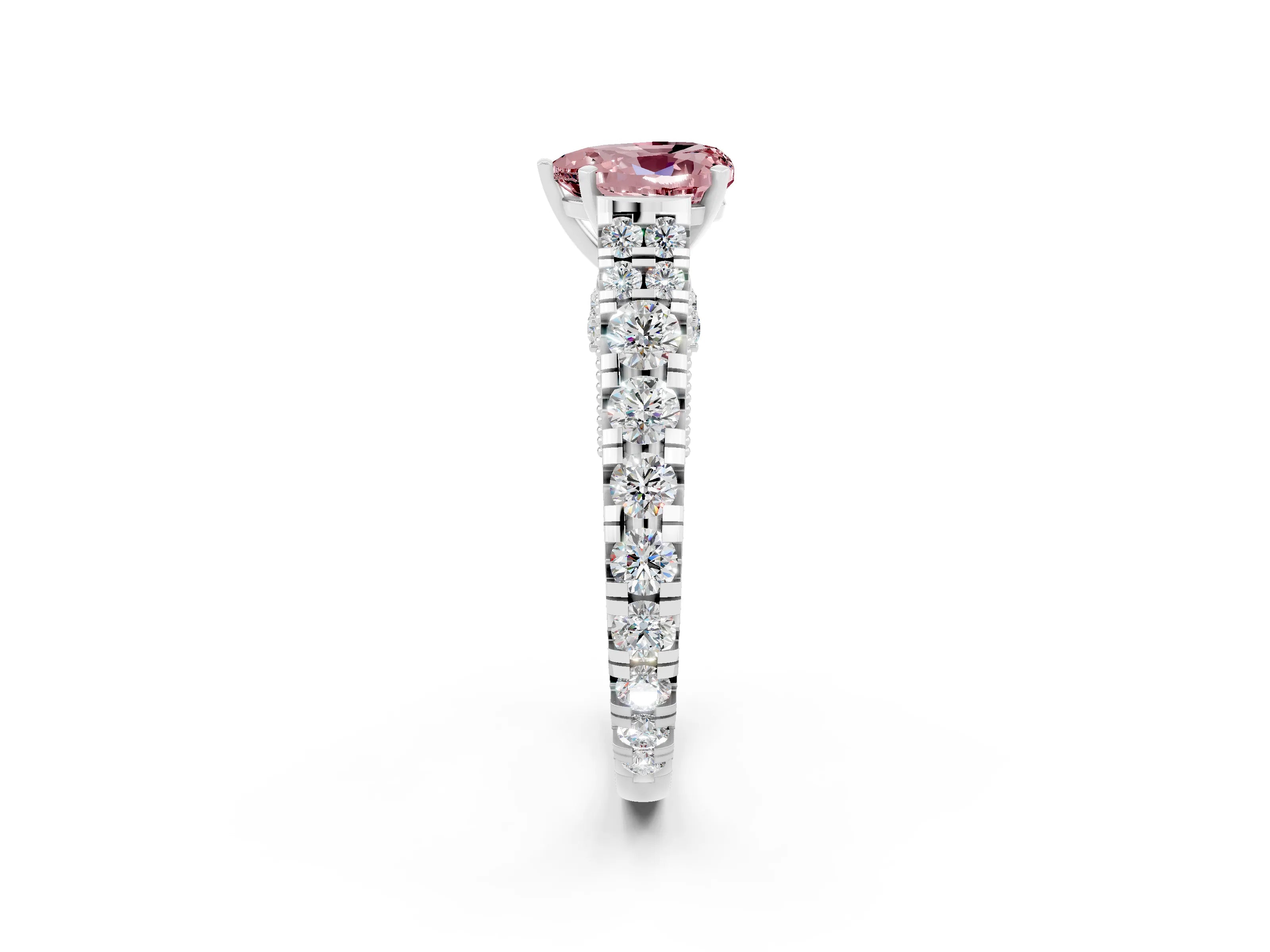 White gold Heart Cut Morganite Classic Solitaire Ring with Pavé Band and Four-Prong Setting_2