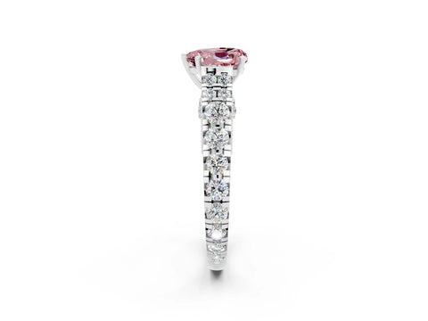 White gold Heart Cut Morganite Classic Solitaire Ring with Pavé Band and Four-Prong Setting_2
