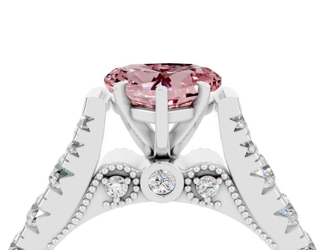 White gold Heart Cut Morganite Classic Solitaire Ring with Pavé Band and Four-Prong Setting_4