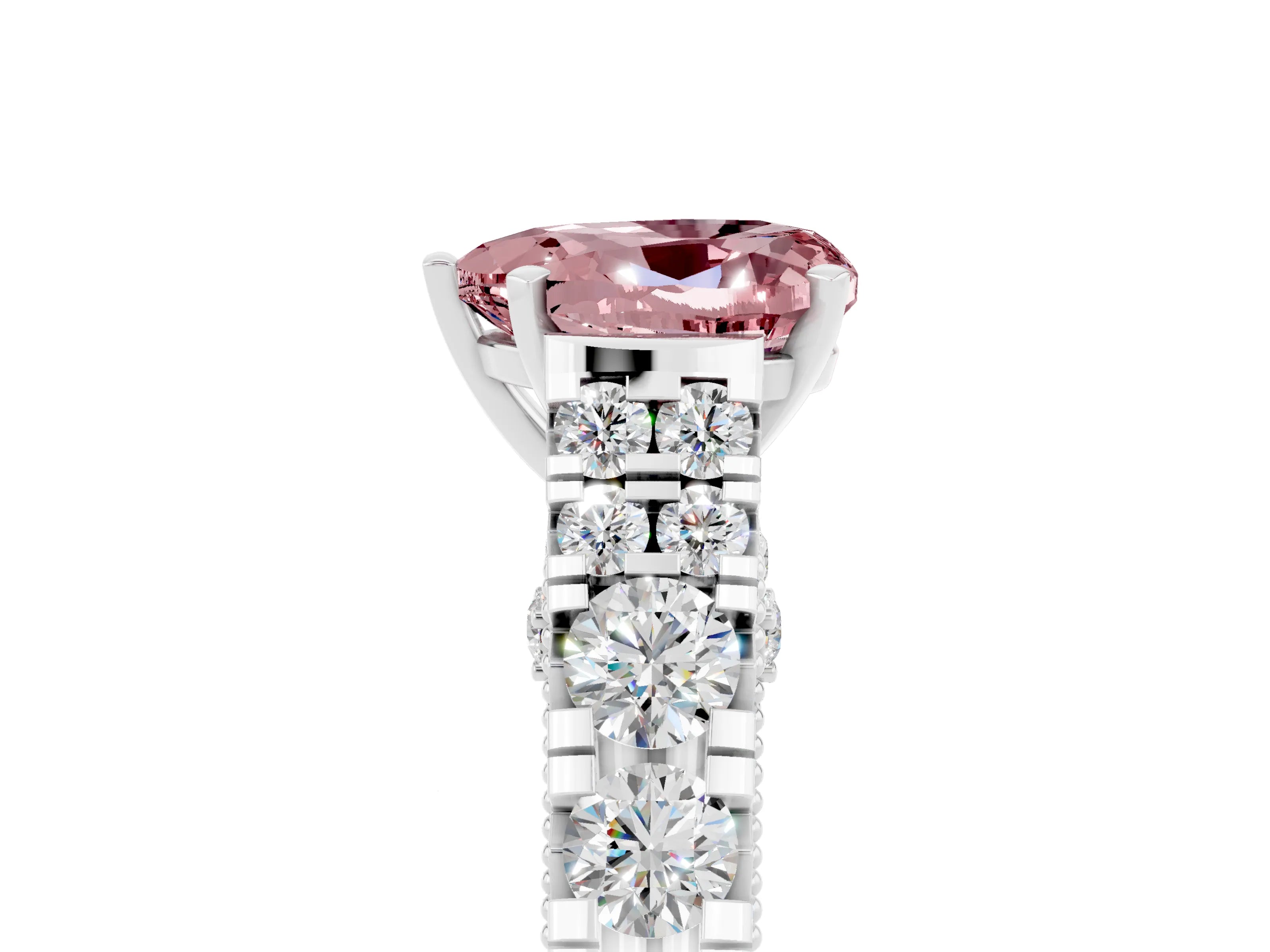 White gold Heart Cut Morganite Classic Solitaire Ring with Pavé Band and Four-Prong Setting_5