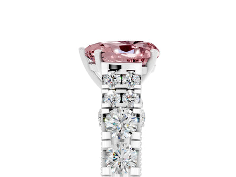White gold Heart Cut Morganite Classic Solitaire Ring with Pavé Band and Four-Prong Setting_5