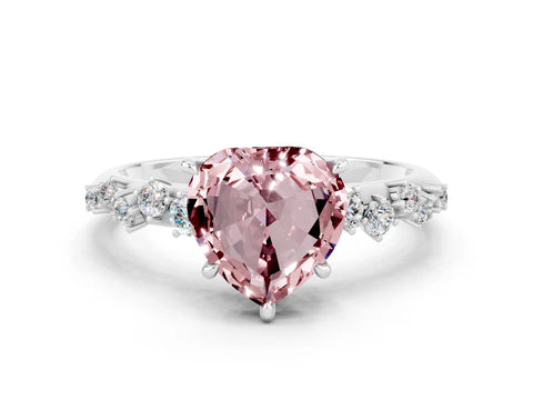 White gold Heart Cut Morganite Cluster Side Stone Solitaire Ring with Prong Setting_24