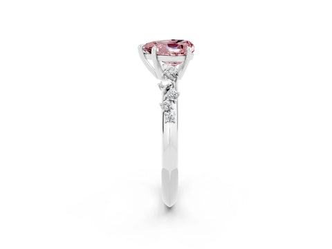 White gold Heart Cut Morganite Cluster Side Stone Solitaire Ring with Prong Setting_26