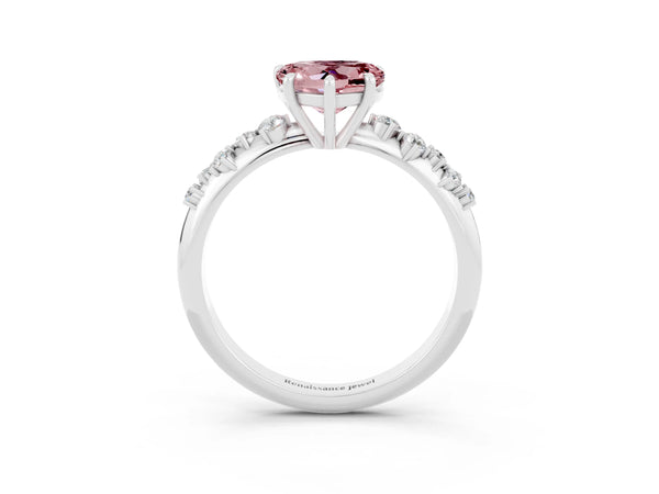 Platinum Heart Cut Morganite Cluster Side Stone Solitaire Ring with Prong Setting