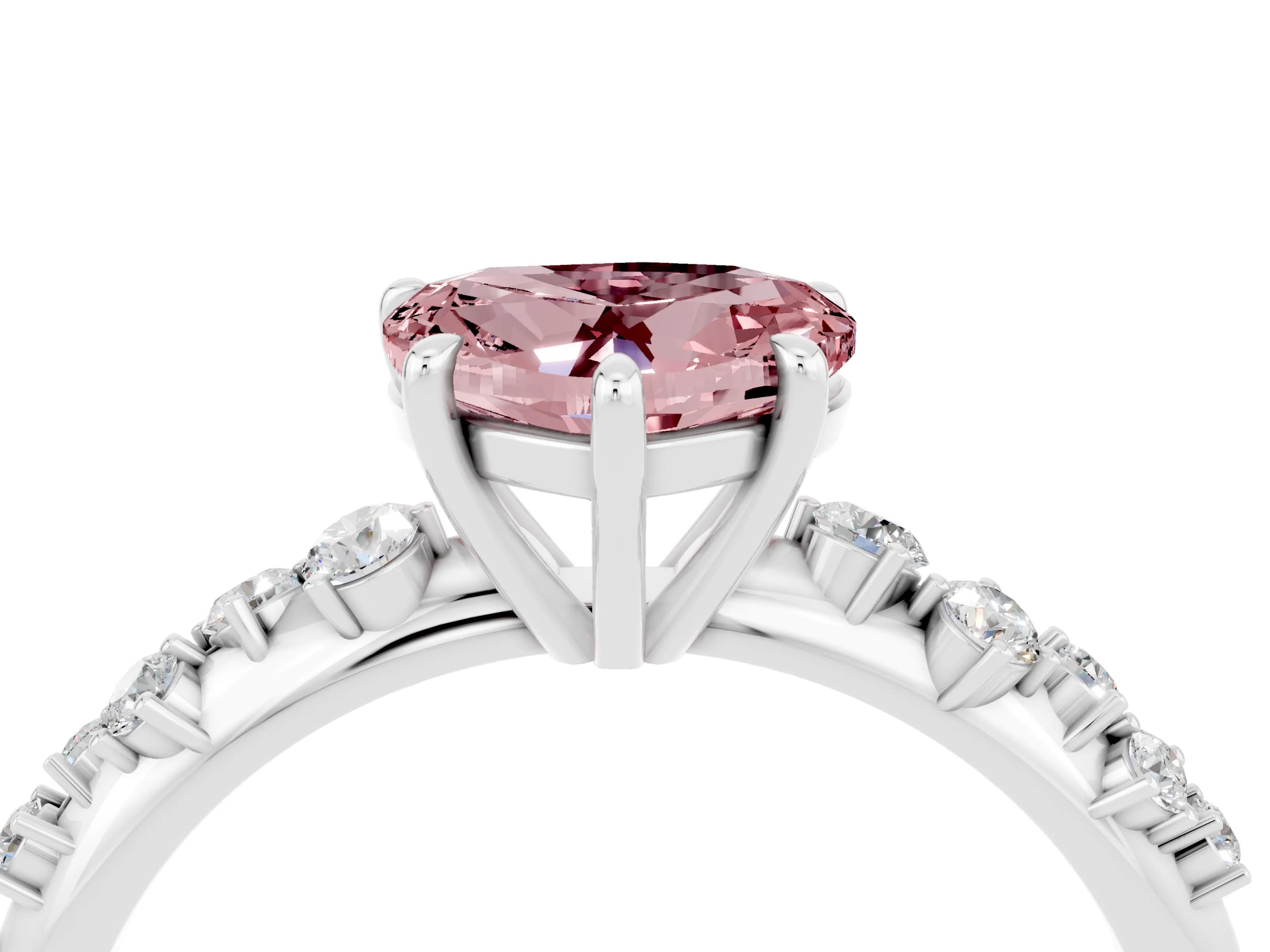 White gold Heart Cut Morganite Cluster Side Stone Solitaire Ring with Prong Setting_28