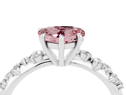 White gold Heart Cut Morganite Cluster Side Stone Solitaire Ring with Prong Setting_28