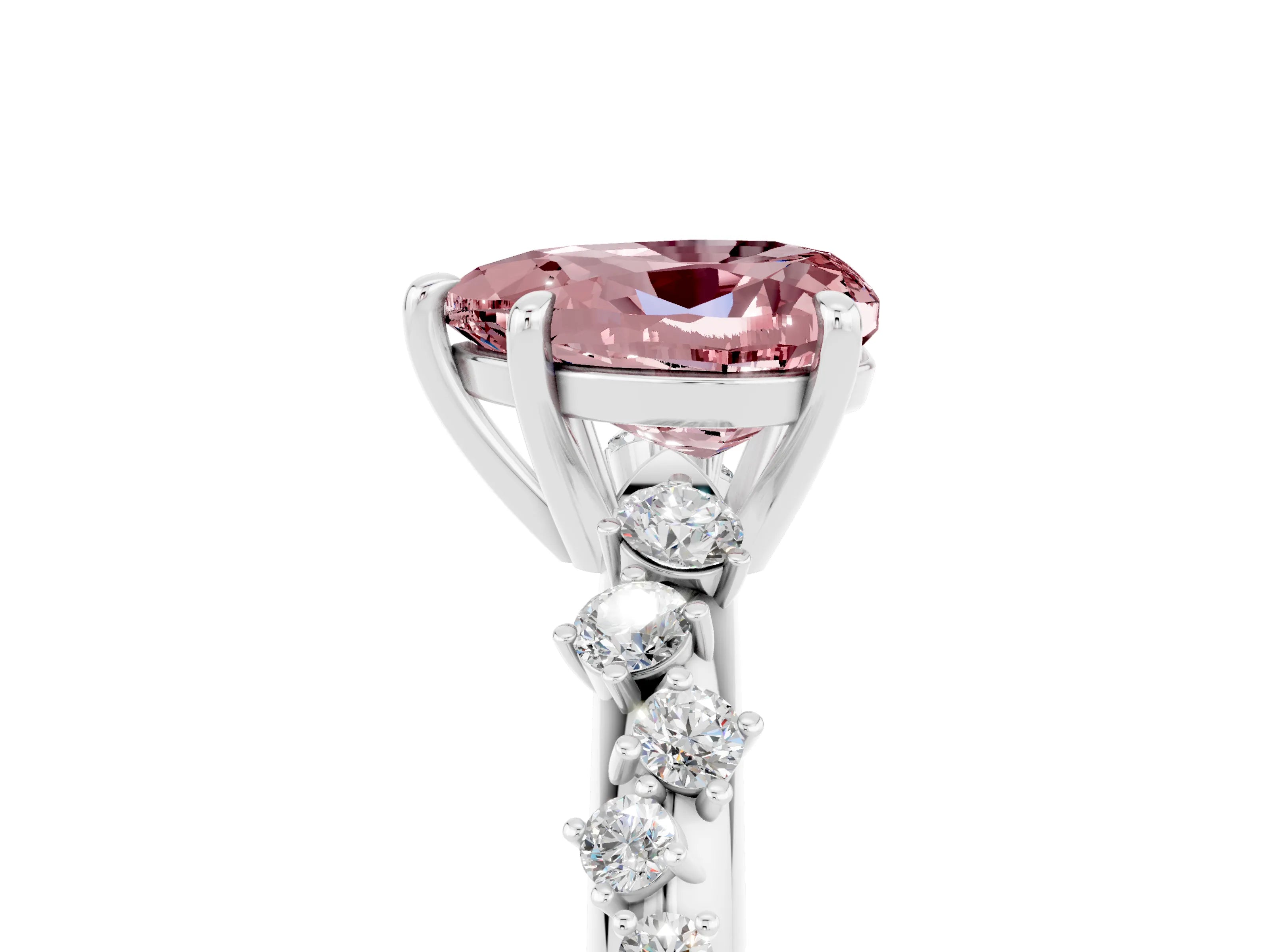White gold Heart Cut Morganite Cluster Side Stone Solitaire Ring with Prong Setting_29