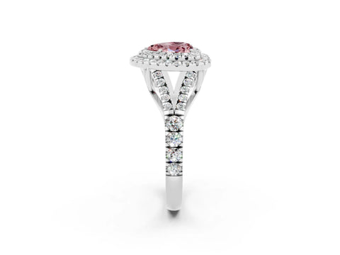 White gold Heart Cut Morganite Double Halo Ring with Split Shank and Prong Setting_26
