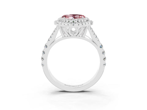 White gold Heart Cut Morganite Double Halo Ring with Split Shank and Prong Setting_27