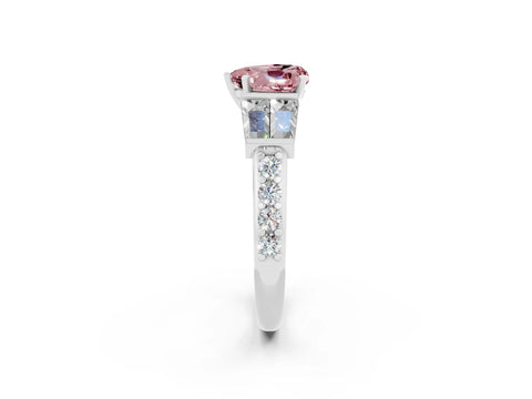 White gold Heart Cut Morganite Engagement Ring with Baguette Side Stones and Channel Set Band_2