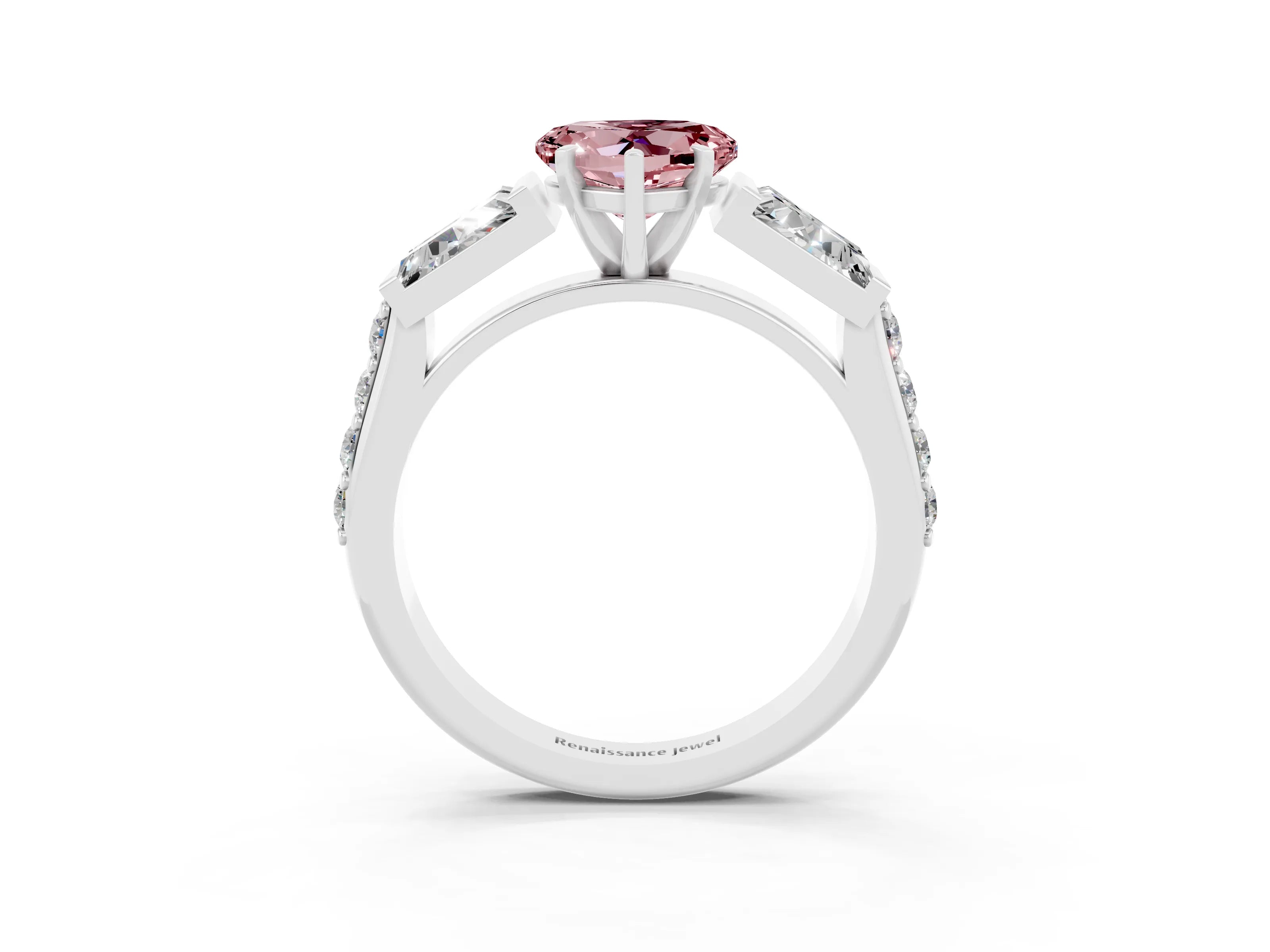 White gold Heart Cut Morganite Engagement Ring with Baguette Side Stones and Channel Set Band_3