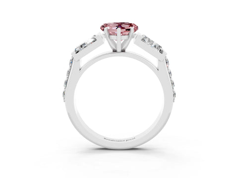 White gold Heart Cut Morganite Engagement Ring with Baguette Side Stones and Channel Set Band_3