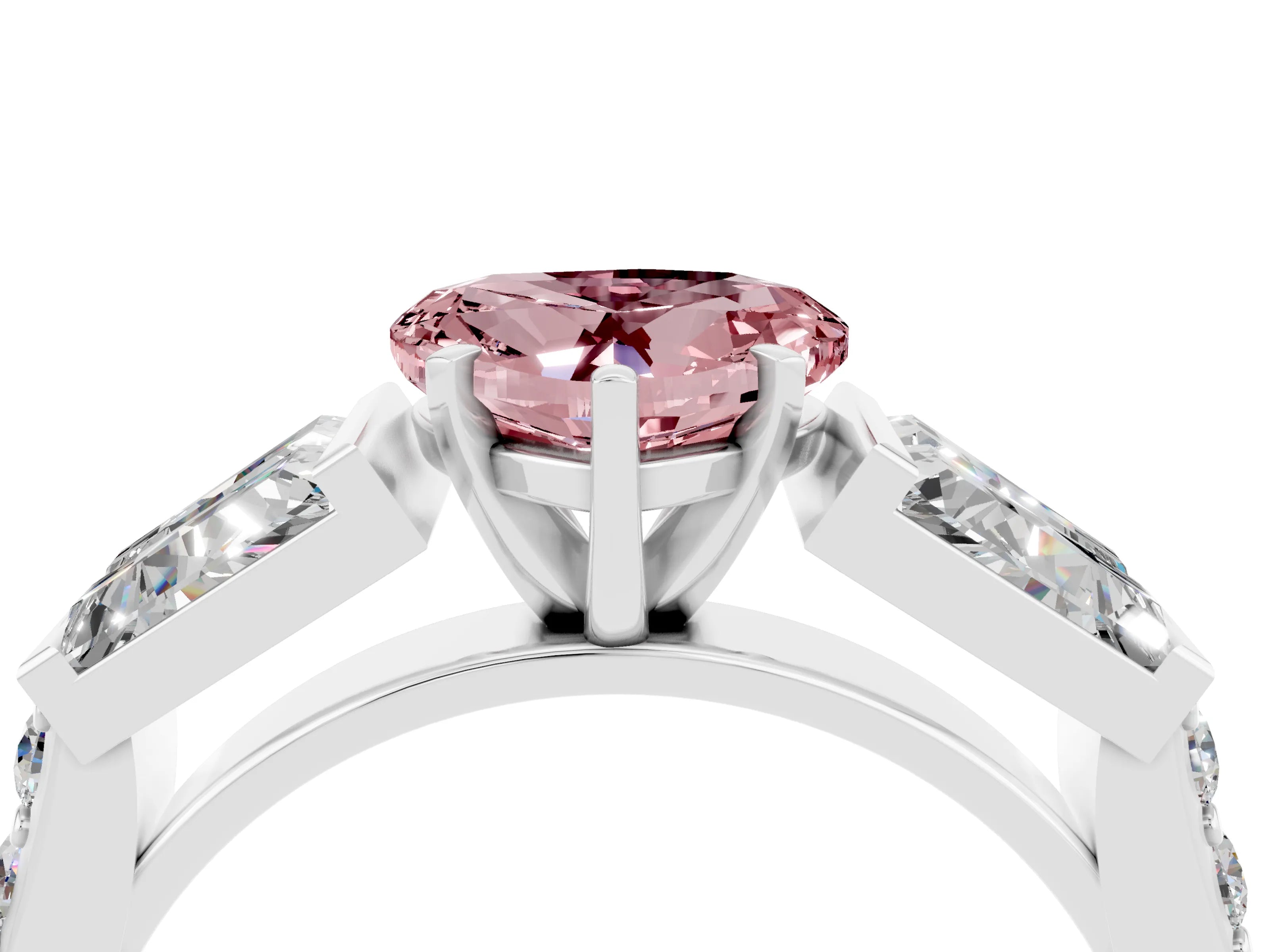 White gold Heart Cut Morganite Engagement Ring with Baguette Side Stones and Channel Set Band_4