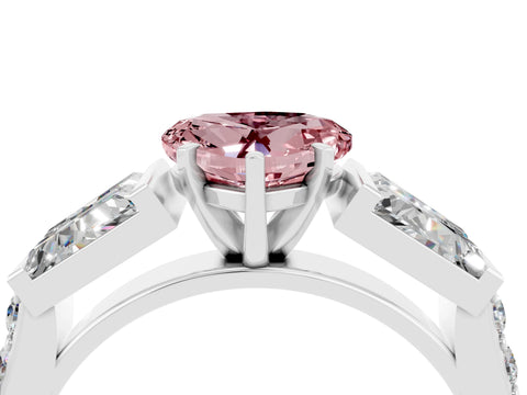 White gold Heart Cut Morganite Engagement Ring with Baguette Side Stones and Channel Set Band_4