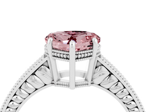 White gold Heart Cut Morganite Engagement Ring with Milgrain Channel Set Band and Prong Setting_4