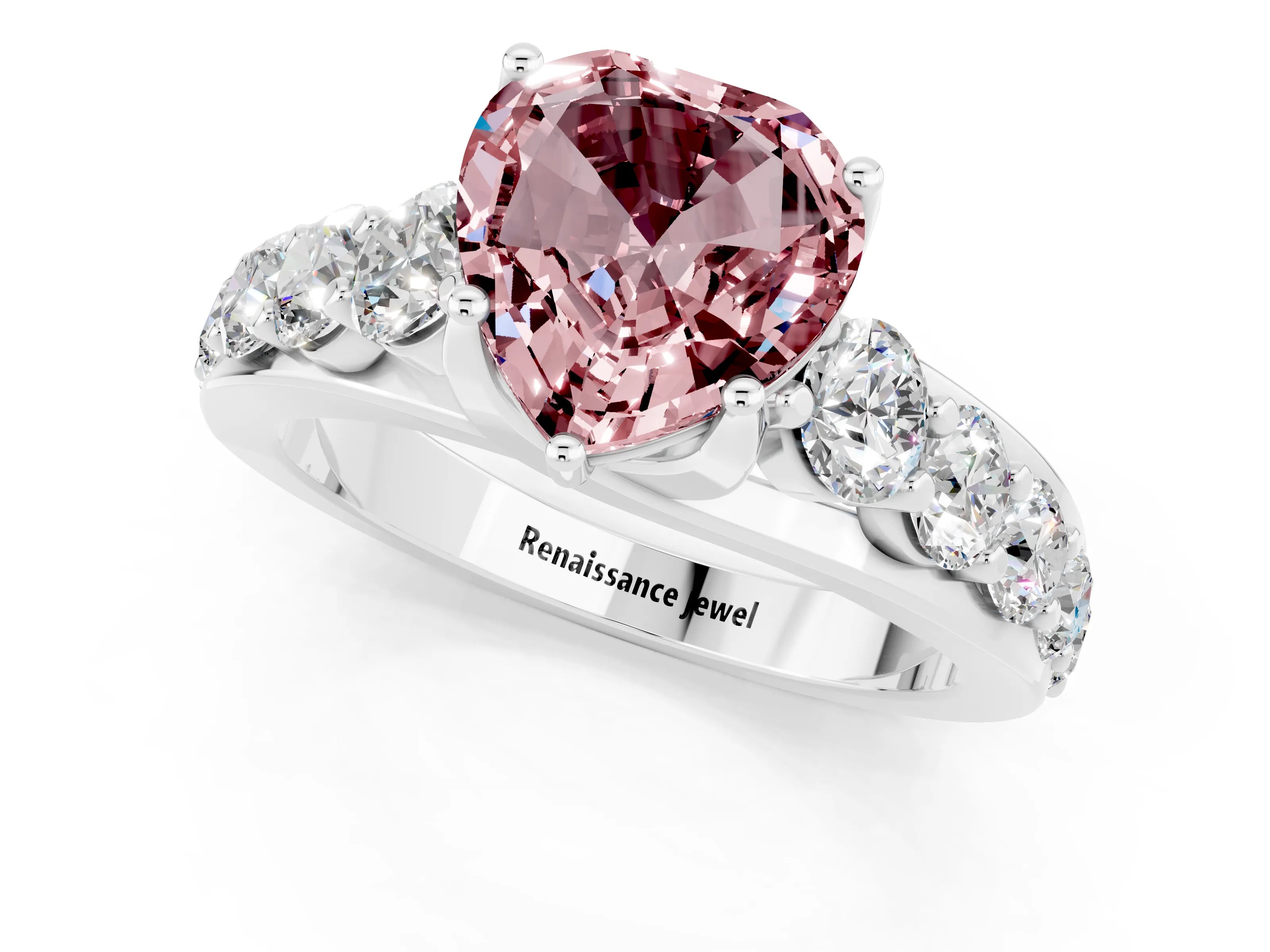 White gold Heart Cut Morganite Engagement Ring with Pavé Band and Four-Prong Setting_1