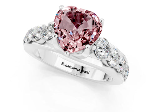 White gold Heart Cut Morganite Engagement Ring with Pavé Band and Four-Prong Setting_1