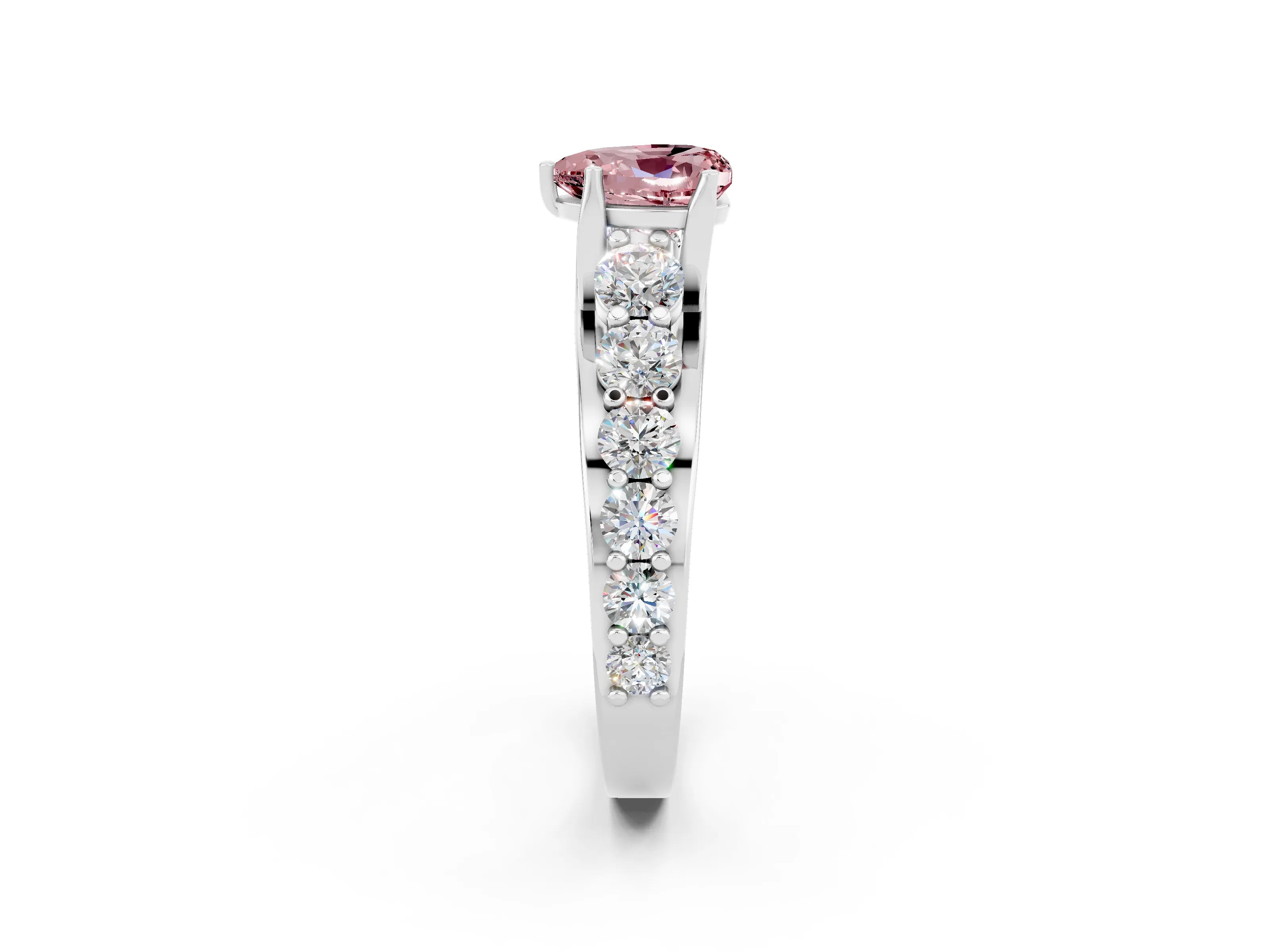 White gold Heart Cut Morganite Engagement Ring with Pavé Band and Four-Prong Setting_2