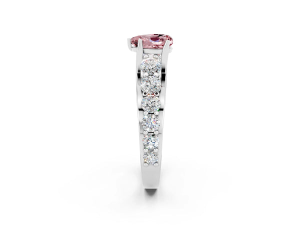 Platinum Heart Cut Morganite Engagement Ring with Pavé Band and Four-Prong Setting