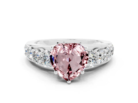 White gold Heart Cut Morganite Engagement Ring with Pavé Band and Four-Prong Setting