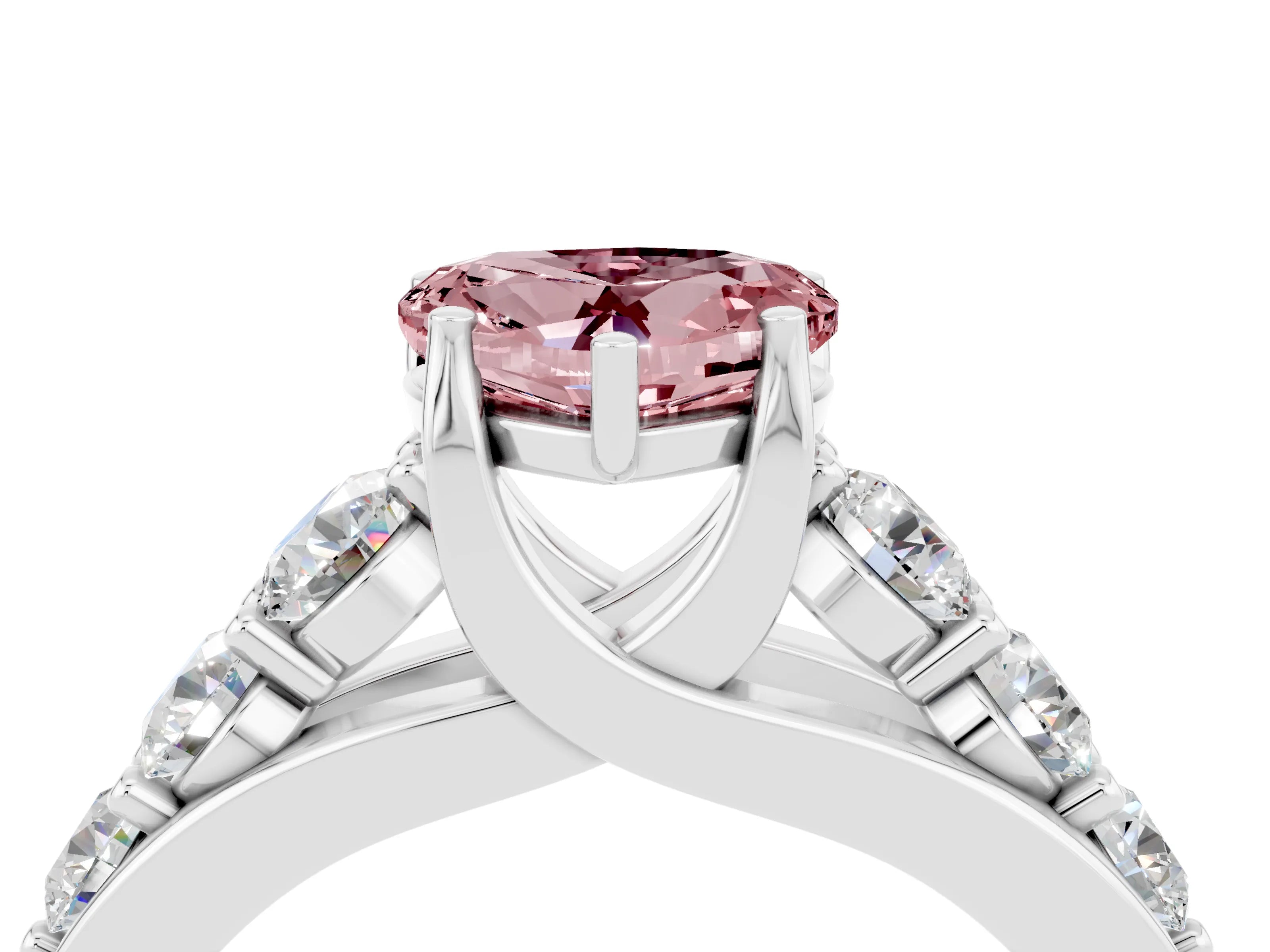White gold Heart Cut Morganite Engagement Ring with Pavé Band and Four-Prong Setting_4