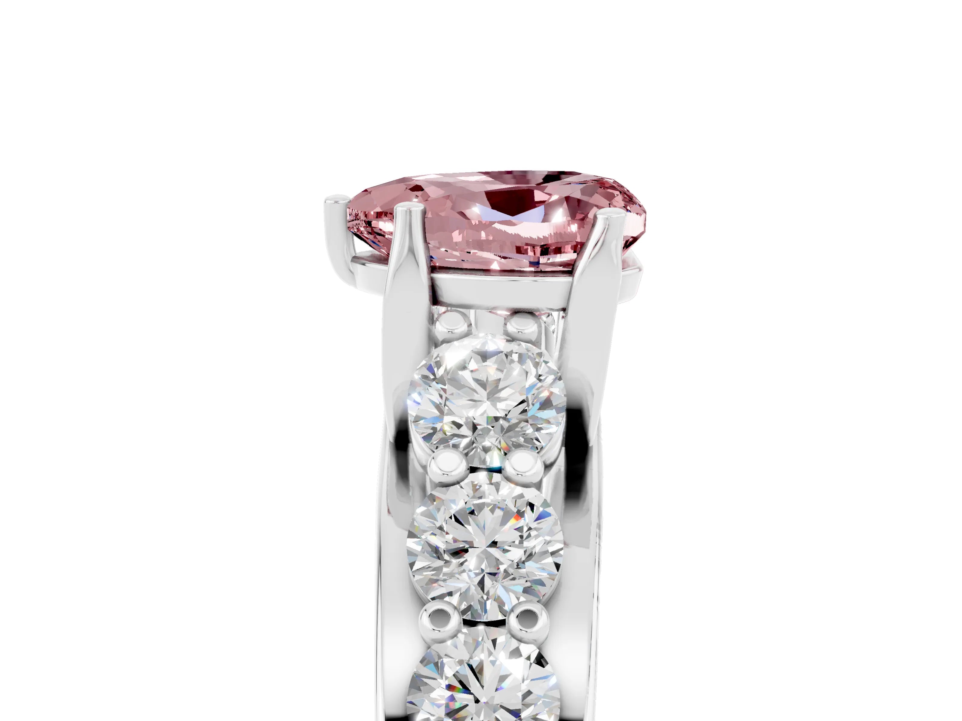 White gold Heart Cut Morganite Engagement Ring with Pavé Band and Four-Prong Setting_5