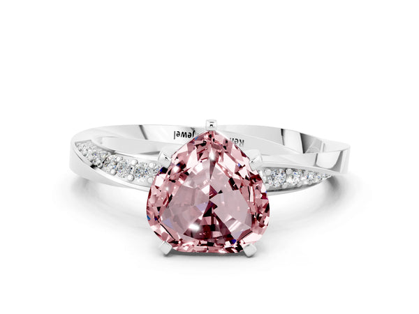 White gold Heart Cut Morganite Engagement Ring with Side Stone Accents and Four-Prong Setting