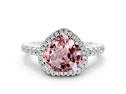White gold Heart Cut Morganite Halo Engagement Ring with Pavé Band and Prong Setting_12