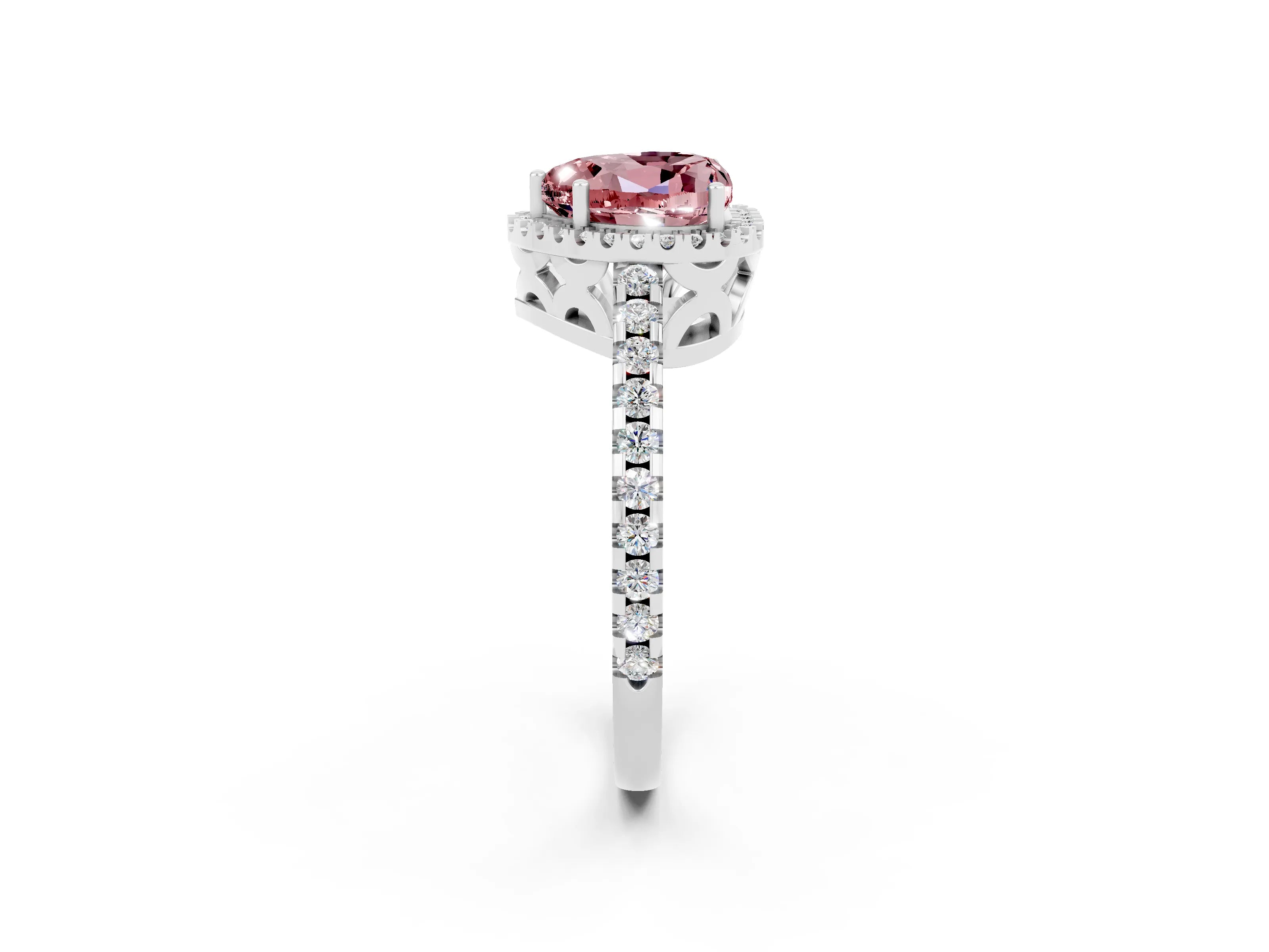 White gold Heart Cut Morganite Halo Engagement Ring with Pavé Band and Prong Setting_14