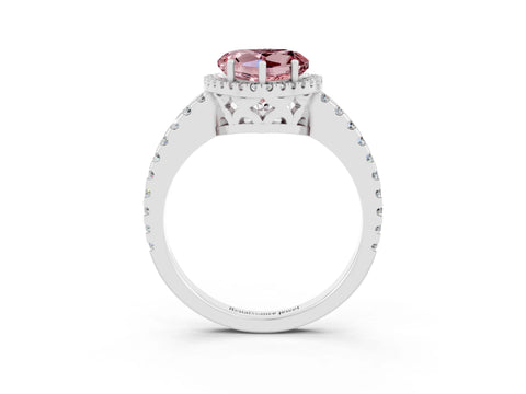 White gold Heart Cut Morganite Halo Engagement Ring with Pavé Band and Prong Setting_15