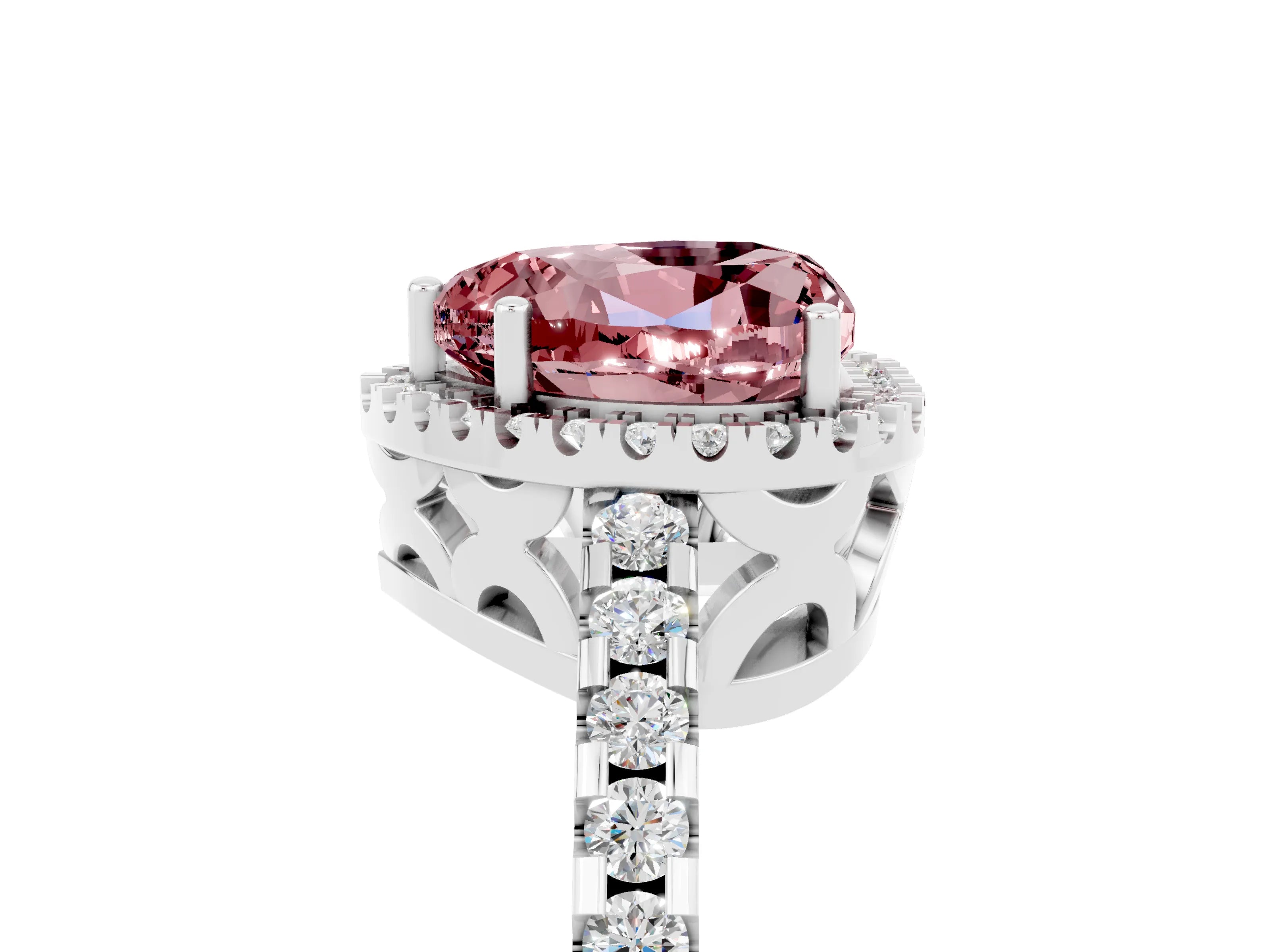 White gold Heart Cut Morganite Halo Engagement Ring with Pavé Band and Prong Setting_17
