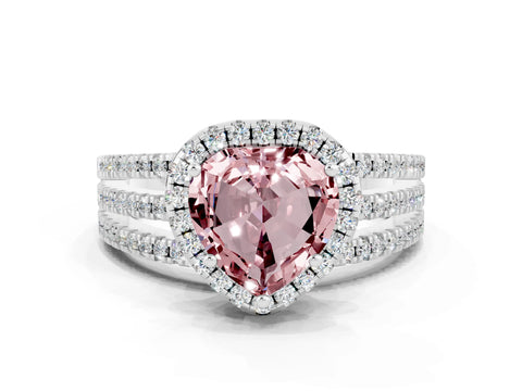 White gold Heart Cut Morganite Halo Engagement Ring with Split Shank and Four-Prong Setting_12