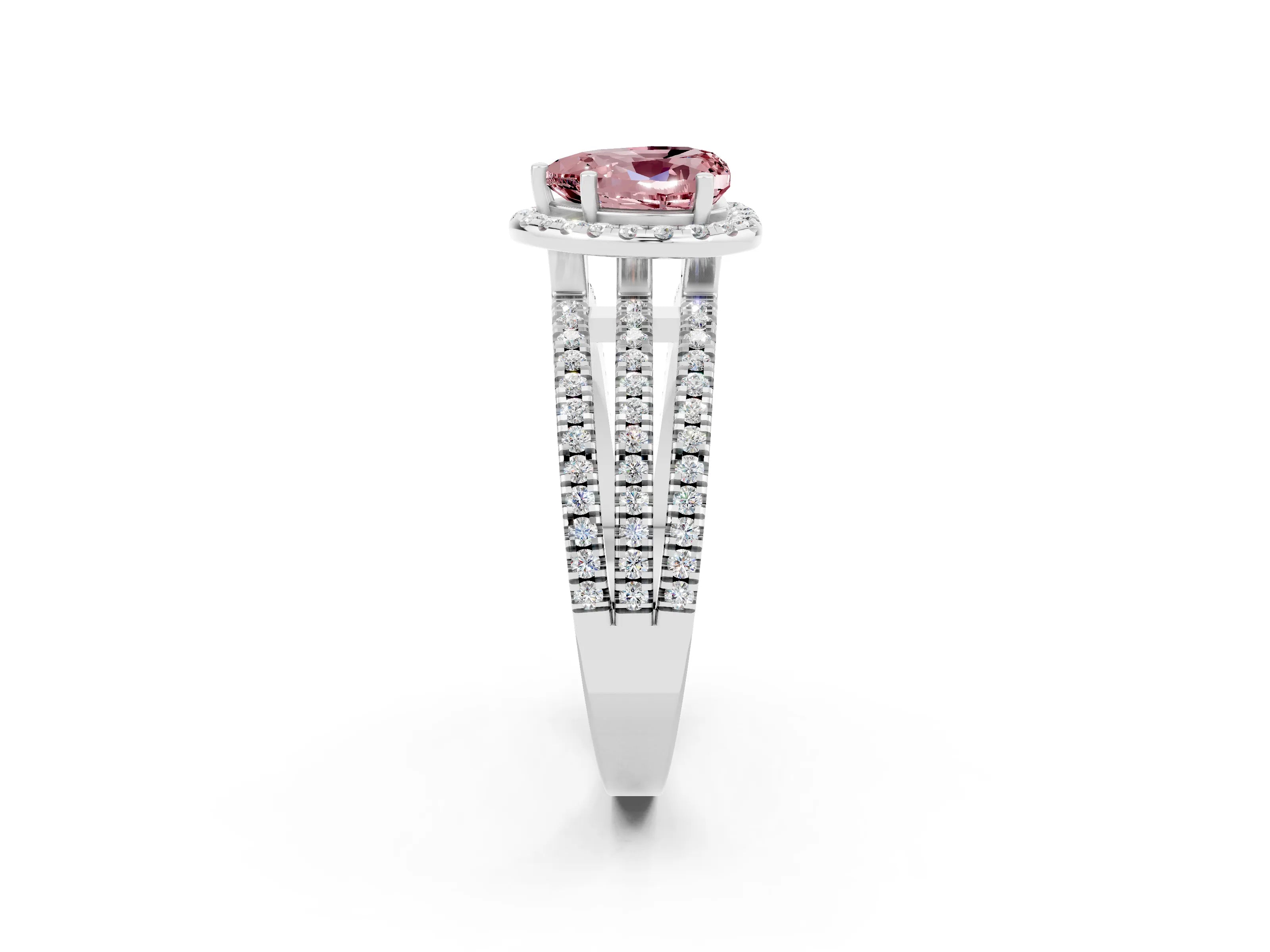 White gold Heart Cut Morganite Halo Engagement Ring with Split Shank and Four-Prong Setting_2