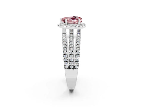 White gold Heart Cut Morganite Halo Engagement Ring with Split Shank and Four-Prong Setting_2