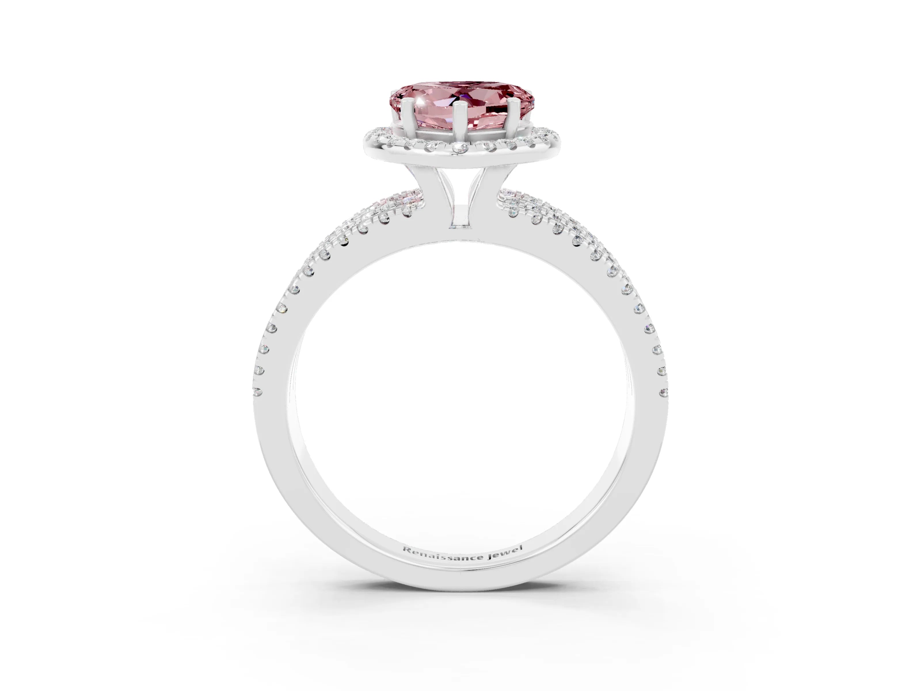 White gold Heart Cut Morganite Halo Engagement Ring with Split Shank and Four-Prong Setting_3