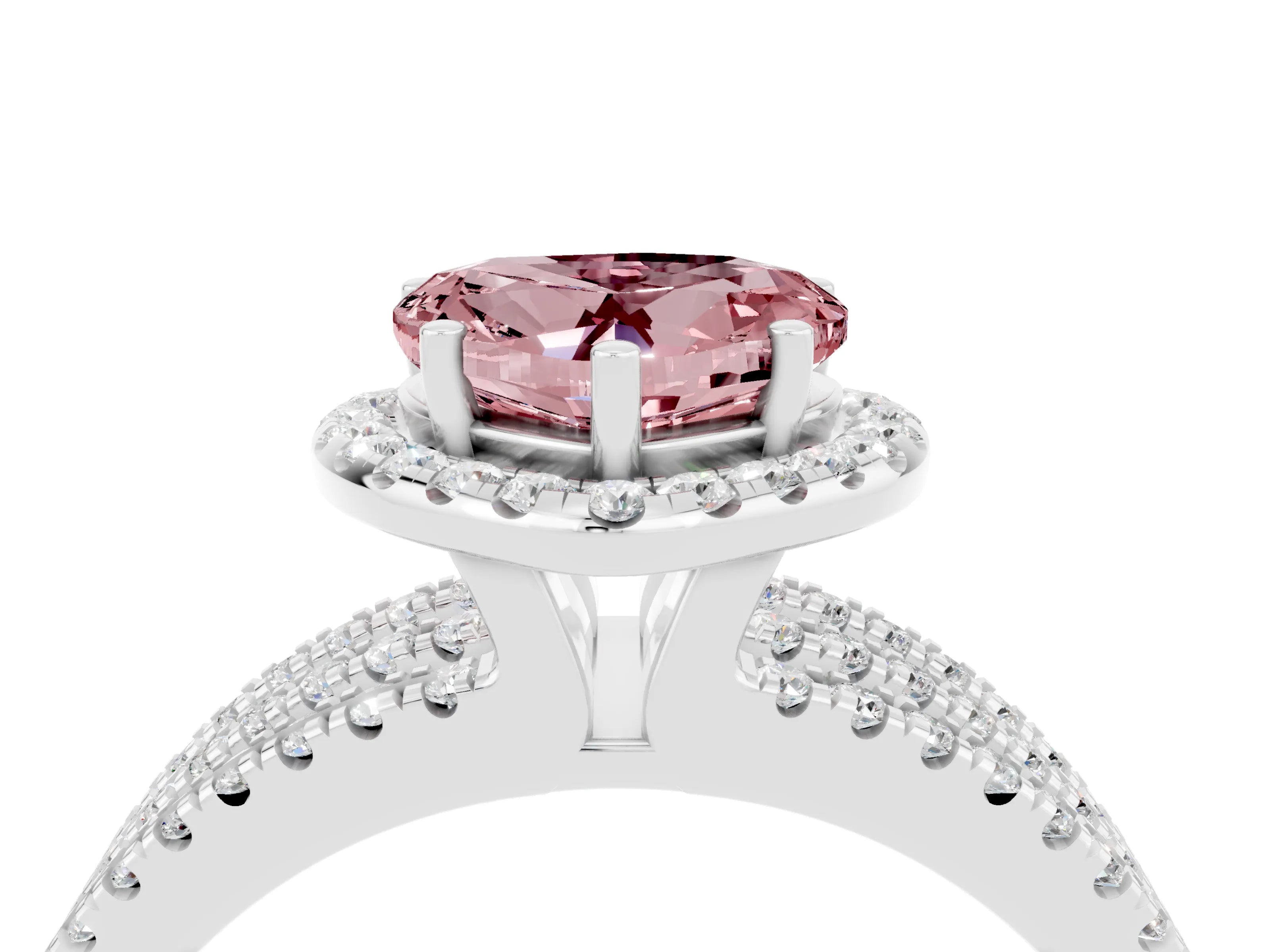 White gold Heart Cut Morganite Halo Engagement Ring with Split Shank and Four-Prong Setting_4