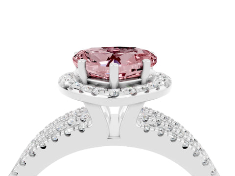 White gold Heart Cut Morganite Halo Engagement Ring with Split Shank and Four-Prong Setting_4