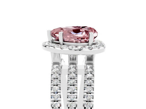White gold Heart Cut Morganite Halo Engagement Ring with Split Shank and Four-Prong Setting_5