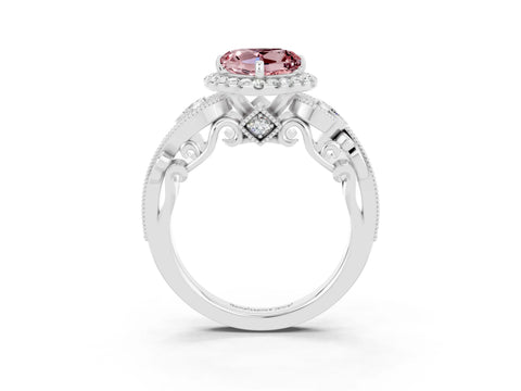 White gold Heart Cut Morganite Halo Ring with Milgrain Pavé Band and Four-Prong Setting_15