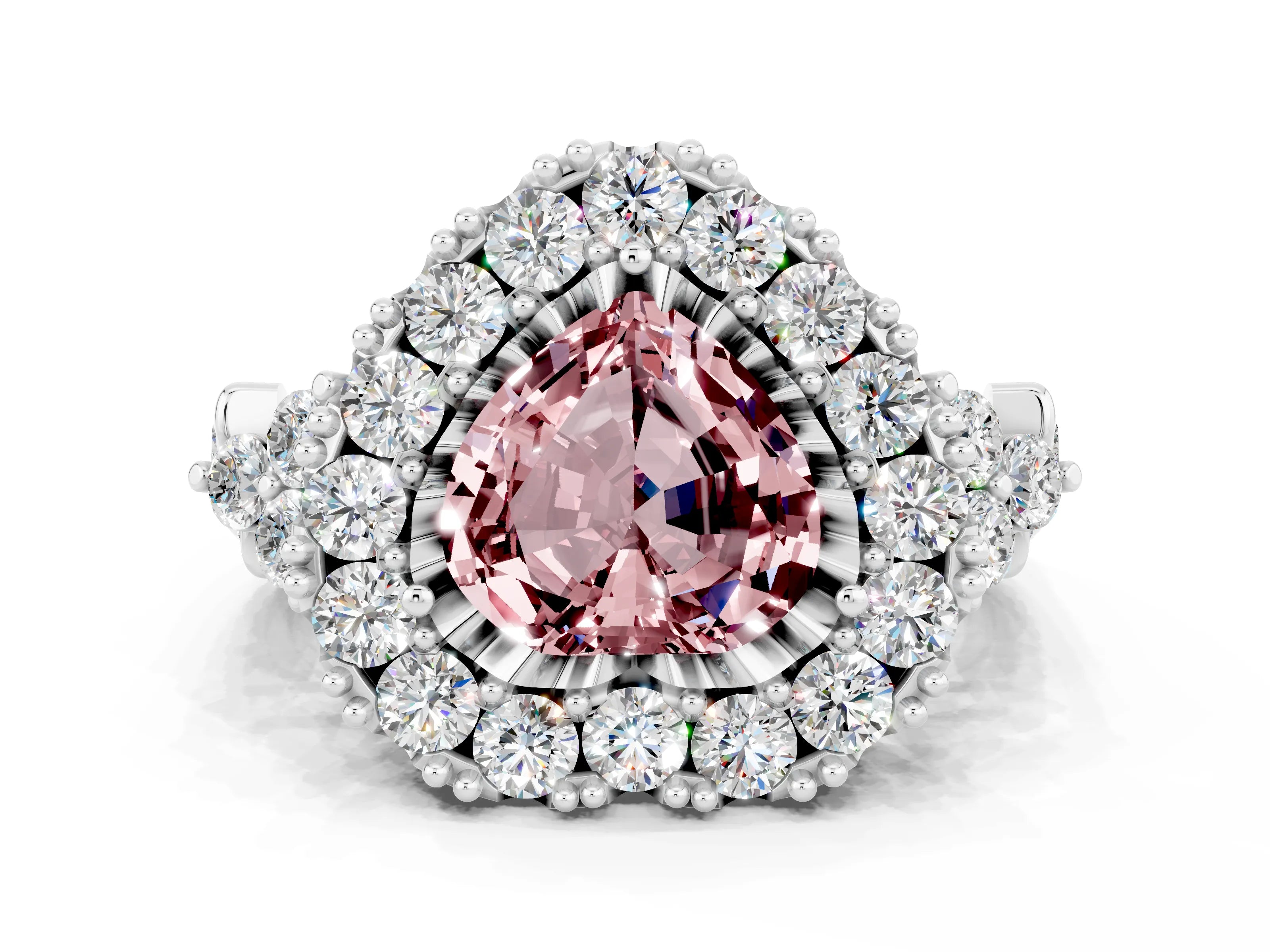 White gold Heart Cut Morganite Halo Ring with Pavé Band and Four-Prong Setting_12