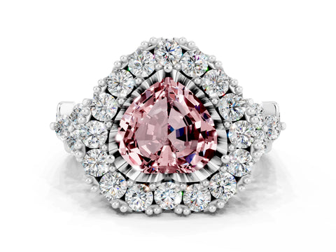 White gold Heart Cut Morganite Halo Ring with Pavé Band and Four-Prong Setting_12