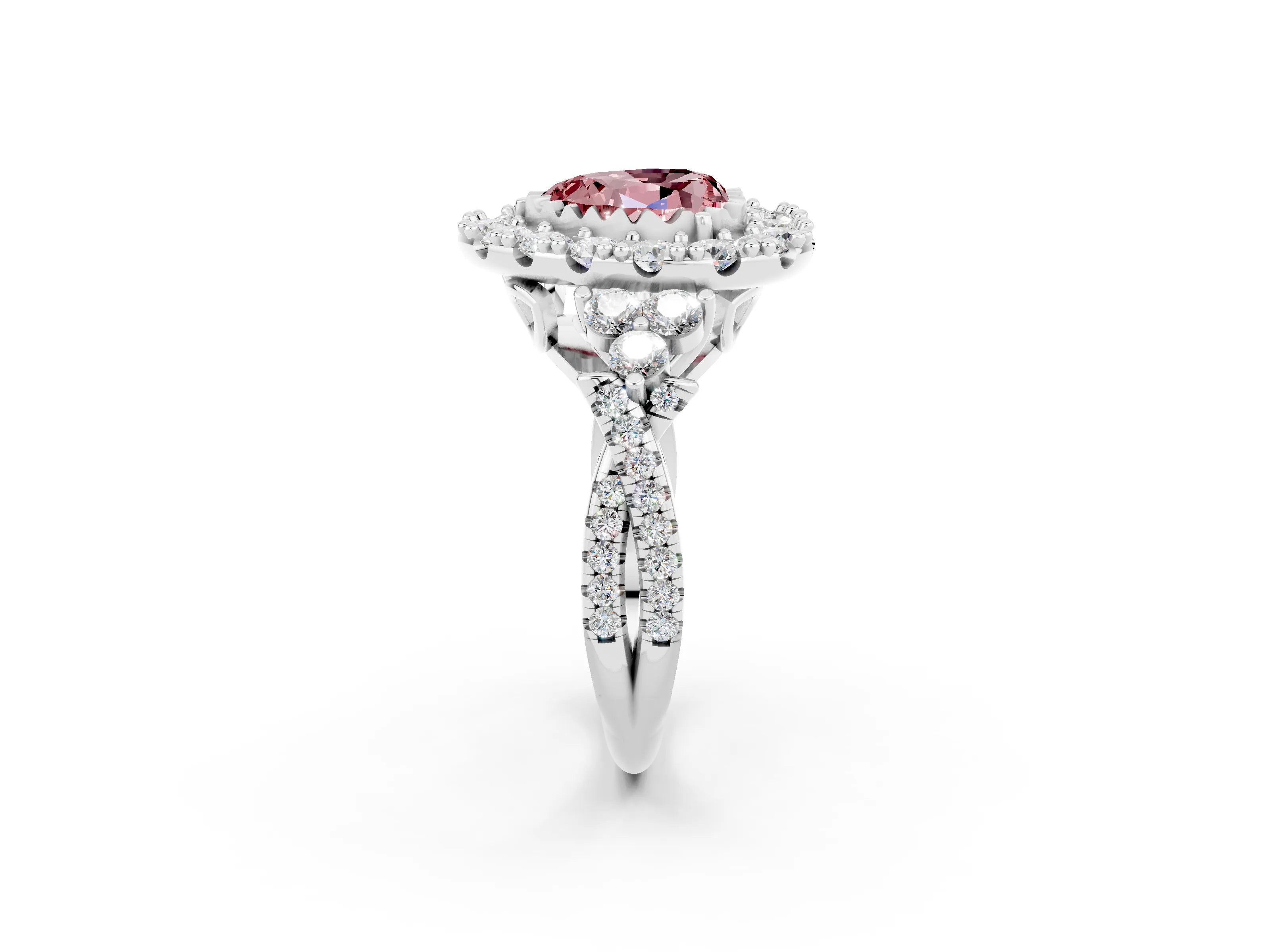 White gold Heart Cut Morganite Halo Ring with Pavé Band and Four-Prong Setting_14