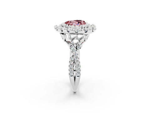 White gold Heart Cut Morganite Halo Ring with Pavé Band and Four-Prong Setting_14