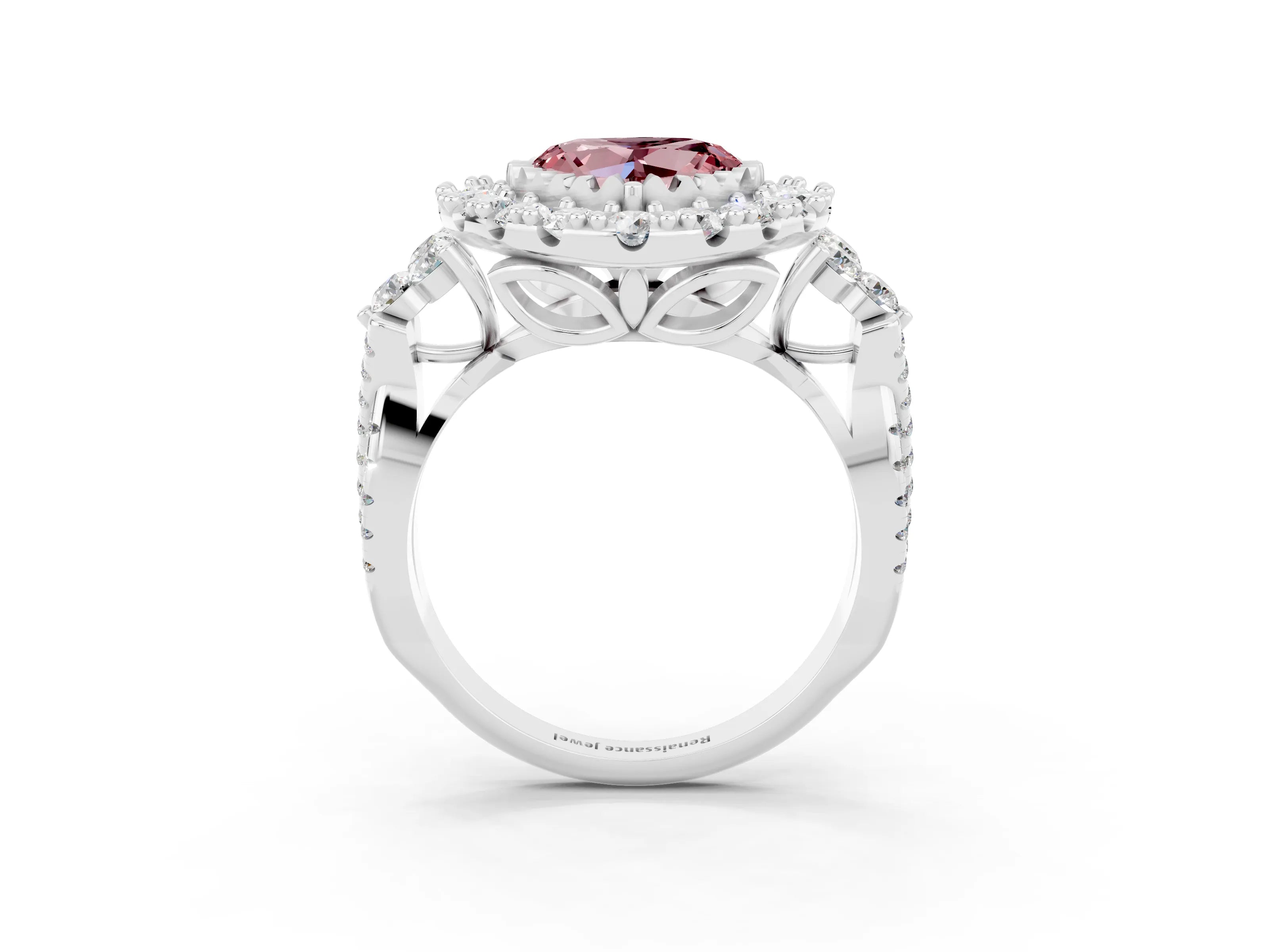 White gold Heart Cut Morganite Halo Ring with Pavé Band and Four-Prong Setting_15