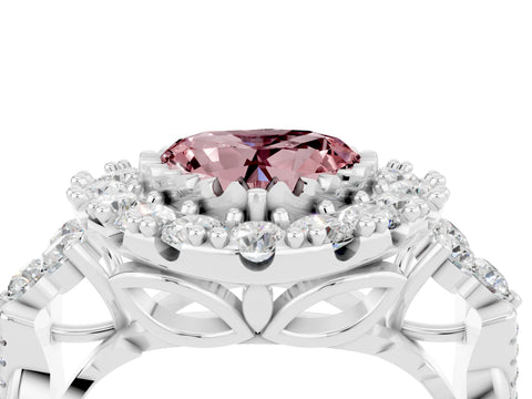 White gold Heart Cut Morganite Halo Ring with Pavé Band and Four-Prong Setting_16