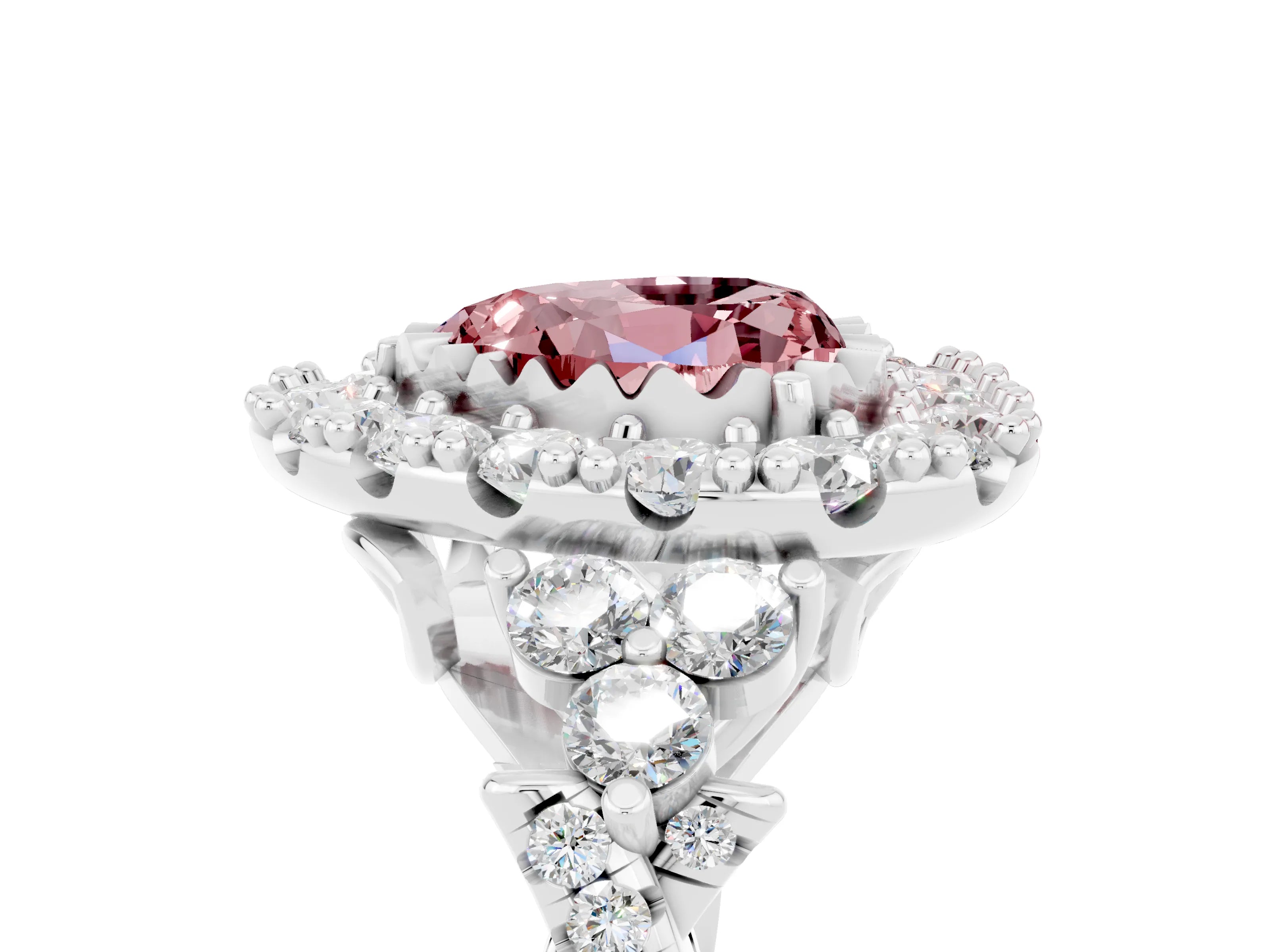 White gold Heart Cut Morganite Halo Ring with Pavé Band and Four-Prong Setting_17
