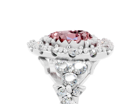 White gold Heart Cut Morganite Halo Ring with Pavé Band and Four-Prong Setting_17