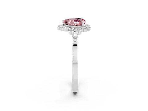 White gold Heart Cut Morganite Halo Ring with Pear Side Stones and Prong Setting_26