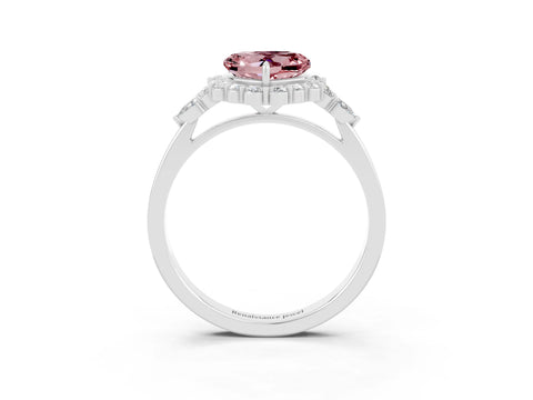 White gold Heart Cut Morganite Halo Ring with Pear Side Stones and Prong Setting_27
